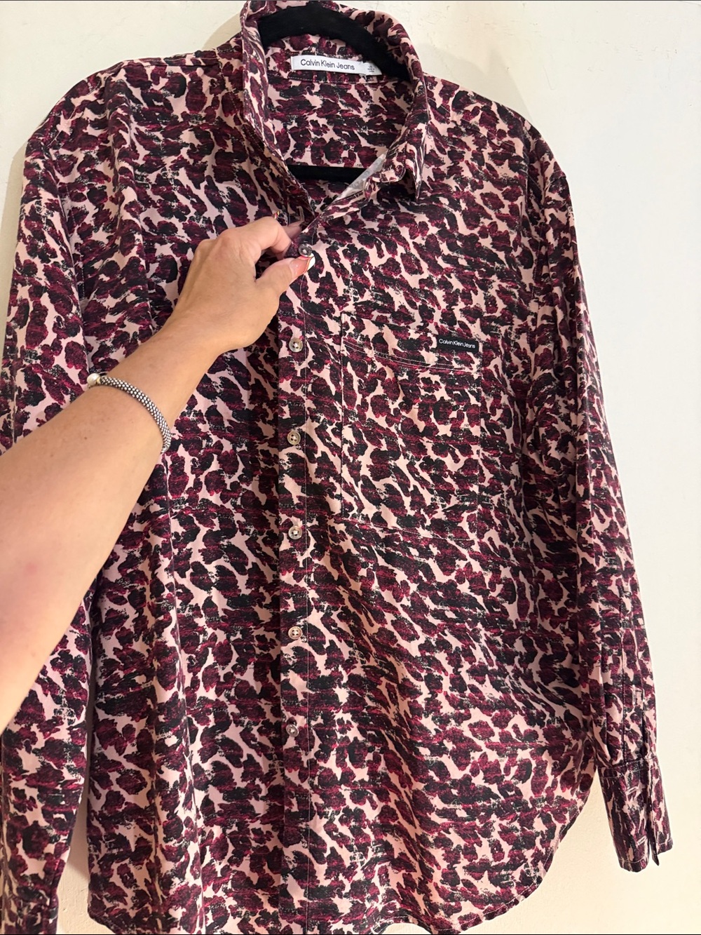 Calvin Klein Jeans Pink and Black Leopard Print Button-Up Shirt